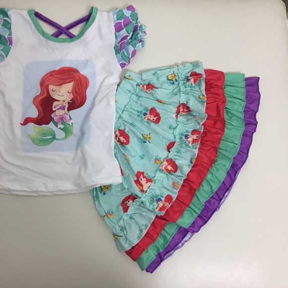 Mermaid Ariel Cute two piece outfit skirt top - Picture 3 of 7